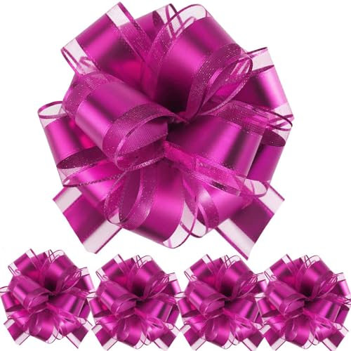 We Moment Zone Lot de 5 Nœuds à Tirer en Ruban, Grands Nœuds Rubans pour Cadeaux Paniers Arrangements Voitures de Mariage Anniversaire Décorations de Fête - Rose
