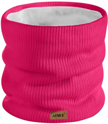 ATNKE Winter Warm Halsschlauch Verdicken Sie Winddichte Schals Staub Gesichts Maske Ski Doppel Lagen Fleece Gefüttert Strick Schal Geschenke für Männer und Frauen/Rose Red