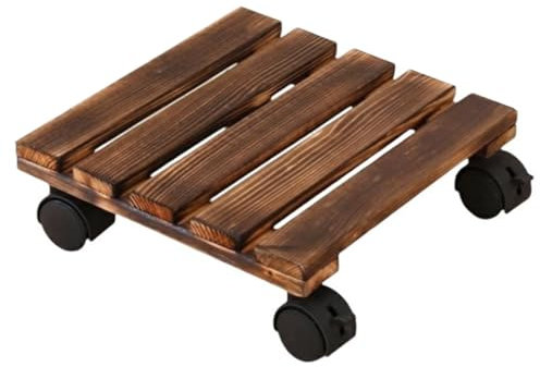 2 Plant Caddy with Wheels, Square Wooden Plant Pot Trolley Plant Pot Caddy with Metal Brake Wheel, Wheels Heavy Duty Rolling Plant Stand Plant Dolly for Indoor Outdoor Home Garden(30x30x8cm)