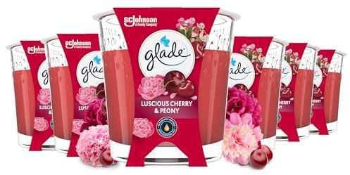Glade Duft-Kerze im Glas, Luscious Cherry & Peony, bis zu 27 Stunden Brenndauer, 6er Pack (6 x 112g)