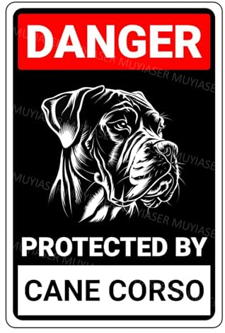 MUYIASER Aluminium-Blechschild – Beware Of Dog, Danger Protected By Cane Corso – 20,3 x 30,5 cm – Vintage-Stil – Innen- und Außendekoration – Wandhalterung – Schild