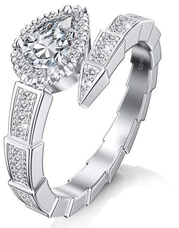 Aolcev Verlobungsring Damen Ringe Frauen Schlange 1 Karat Ring Silber 925 Damen Moissanit Engagement Offen Verstellbar Glänzend Cubic Mit Zirkon für Frauen Promise Damen Eheringe(Einstellbare 5-10mm)