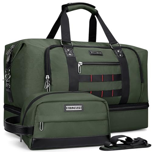 WITZMAN Reisetasche Herren Weekender Duffle Bag Groß 50L mit Kulturbeutel-Sets Wasserdicht Sporttasche mit Schuhfach (B696 Armeegrün)