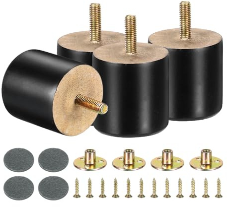 sourcing map Lot de 4 pieds de meubles en bois massif, 5 cm, pieds de rechange pour canapé, ottoman, noir