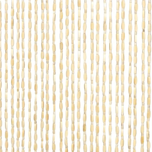 HYVAKUPPA 35.5 x 75 Bamboo and Wood Beaded Curtain for Doorway 52 Strands Handmade Bohemian Door Beads Curtain Boho Hanging Room Divider for Bedroom Living Home Deco, Beige