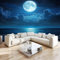3D Papier Peint Panoramique Tapisserie Intissé Murales Fantaisie Scène De Nuit Océanique Lune Bleu, Papier Peint Enfant pour Salon Chambre Décoration Murale, Papier Peint 350x256 cm Chambre Enfant