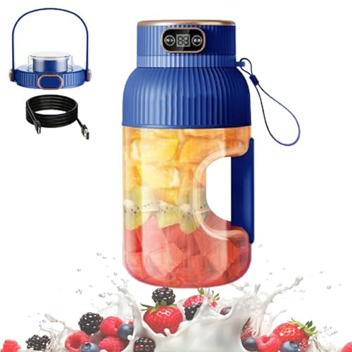 Presse-agrumes portable multifonction avec affichage numérique, mélangeur portable sans fil, rechargeable par USB, mini mélangeur portable pour smoothies, milkshakes, friuit (bleu)
