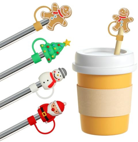 Christmas Straw Covers Cap Toppers Compatible with Stanley 30&40 oz Tumbler Cups,Reusable Cute Silicone Straw Tips Lids Protectorsfor Stanley Cup,Drinking Straw Tip Covers