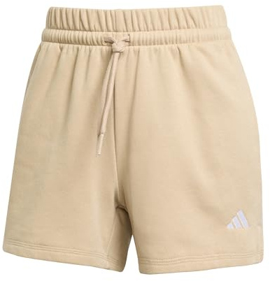 adidas Damen Essentials SMALL Logo Feel Cozy Shorts, warm Sandstone/White, M