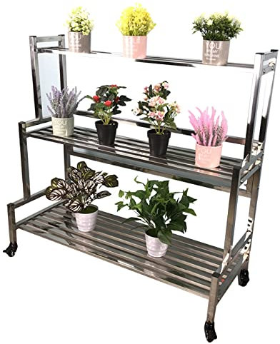 GODFSAHG 3-stufiger Pflanzenständer aus Metall, großer Blumentopfständer, Blumentopfhalter für den Innen- und Außenbereich, Blumenregal aus Edelstahl für Wohnzimmer, Garten, Balkon (Größe: