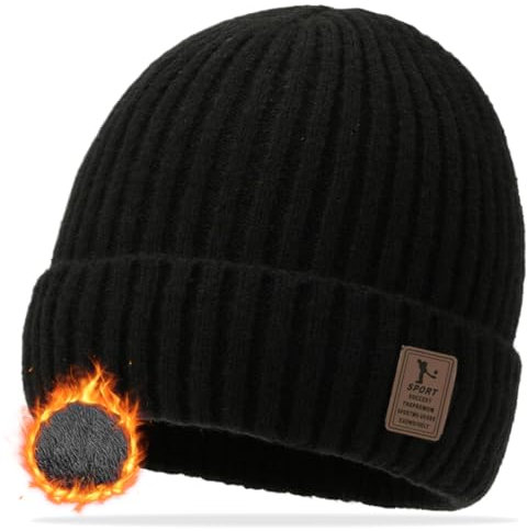 HUZNA Berretto Lavorato a Maglia Invernale Autunnale,Cappello Invernale Uomo,Berretto Beanie in Lana con Fodera in Pile,Unisex Corto Chapeau Caldo per Donne Uomini Beanie Hat Inverno Sport All'aperto