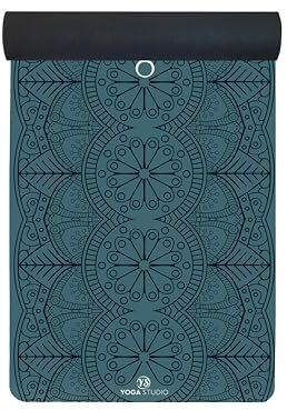 Studio Vegan Suede Microfiber Yoga Mat - 183cm x 61cm, 4mm Natural Tree Rubber Mat for Power, Hot Yoga, Silicone-Free (Blue Mandala)