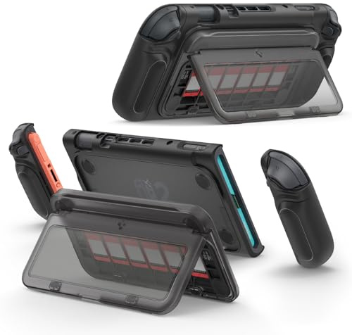 Spigen Snap Switch Dockkompatible Hülle Mit abnehmbarem magnetischem Spielkartenfach für 6 Spielkarten, 2 SIMs Kompatibel mit Nintendo Switch 2 2025 Case mit Standfunktion Zubehör - Schwarz