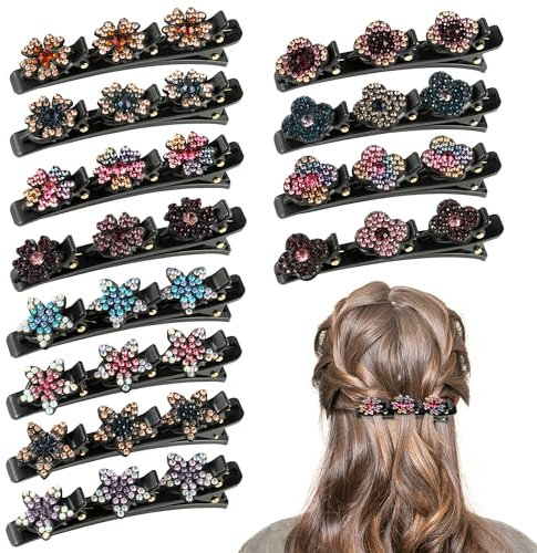 Doppelschicht Haarspangen 12 Stk mit Geflochtenem Strass-Design & Funkelnden Kristallen Kolibri-Haarclips für Damen Stylisches Accessoire mit Rutschfester Griffkraft