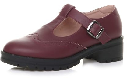AJVANI Womens Ladies mid Block Heel Chunky t-bar Mary Jane Brogue Shoes Size