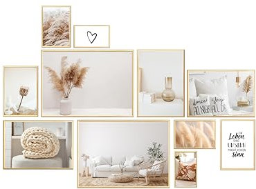 Wackadoo Bilderrahmen Set 11er 30x40 cm A4 21x29,7 (DIN A4) 15x20 cm 13x18 cm 10x15 cm mit echten Glasscheiben, verschiedene Größen gold, photo frame Poster