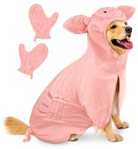 Bibykivn Peignoir pour Chien en Microfibre, Serviette pour Chien Super Absorbante, Lavable Serviette pour Animaux Peignoir de Bain, Réglable Peignoir pour Douche Natation (Porcin, XL)