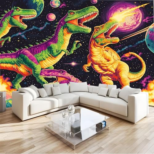 Color Fotomurales 3D Patrón Dinosaurio Dibujos Animados Papel Pintado Fotográfico Decoración De La Pared 250 X 175 Cm Para Salón, Dormitorio, Habitación Infantil O Pared De Tv
