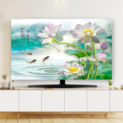 Hixingo TV Abdeckung Staubschutzhülle, 3D Lotusblume Muster Schutzhülle Fernseher 32-80 Zoll TV Schutzhülle Fernsehabdeckung Fernseh Abdeckung Abdeckhaube für Fernseher (Lotusteich,58-60inch)