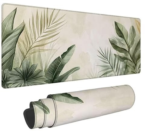 Alfombrilla Ratón Verde Alfombrilla Ratón XXL Gaming Tapete Escritorio Ordenador 1200x600x3mm Mouse Pad con Bordes Cosidos, Mousepad Impermeable, Antideslizante Tapete Teclado para PC - Hoja W1-689