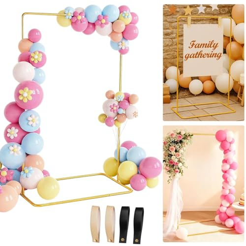 Thaijoy Wedding Sign Stand Holder, Adjustable Height 173cm - 127cm Balloon Arch Stand, Metal Heavy Duty Poster Easel With 4 Leather Hanging Straps for Seating Charts, Event Decor, Halloween Party