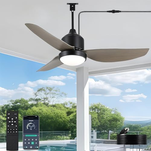 106CM Exterior Ventilador de Techo con Luz IP65 Outdoor Lámpara de Techo con Ventilador Regulable Lámpara de Techo con Mando a Distáncia Lámpara con Ventiladores para Pabellón Patio Jardín Balcón