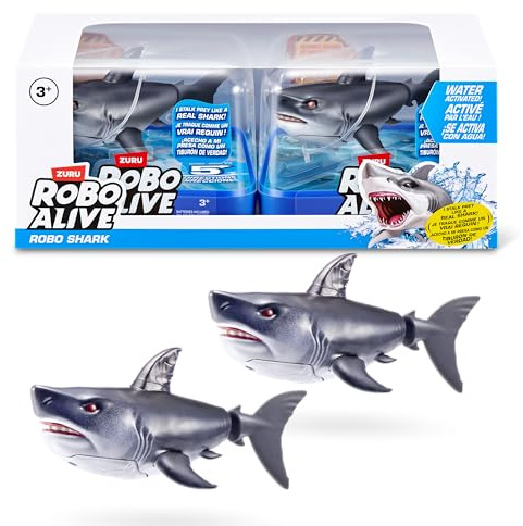 Robo Alive Water Activated Shark 2 Pack (Grey) by ZURU – Realistic Swimming Robotic Bath Toy for Kids, Tweens & Teens, Water-Activated Pet Shark for Play & Pranks,Grey 3+