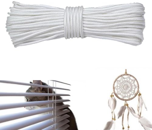 NONEOYNO 30M Roman Blind Cord, 2mm White venetian blind cord, White Braided Cord Blind, for Crafts Blinds, Austrian Festoon Cording, Vertical Replacement