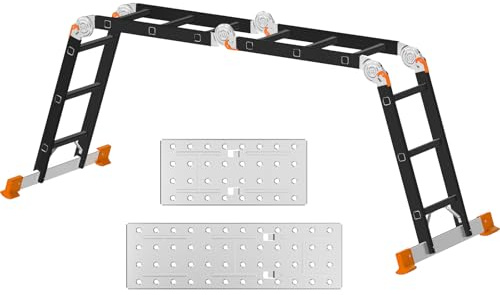 AMHANCIBLE Mehrzweckleiter, Leiter, 3.4M Aluleiter, 4 x 3 Stufen, Trittleiter, Haushaltsleiter, bis 150 kg,12 Stufen, in 6 Positionen, TÜV/GS Zertifiziert, Anti-Rutsch, Stabil und Robust EBAL01RN