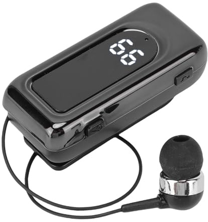 Annadue Business Bluetooth Headset with Retractable Wire, Wireless Earphone Collar Clip with Microphone, ENC Noise Cancelling, Handsfree, Compatible for Universal Smartphone (Black)