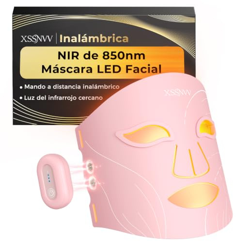 XSSNVV Masque LED Visage Sans Fil, NVV04 | 4 Modes Masque Luminothérapie Lumière Rouge & Infrarouge 850 nm, Télécommande, Autonomie 60 min, Réglable, avec Couvre-yeux