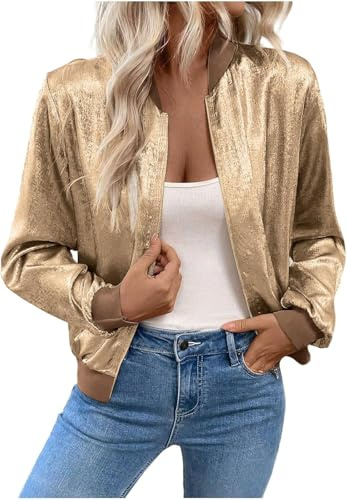 Glitzer Jacke Damen, Party Bomberjacke Pailletten Cardigan Party Club Jacke Pailletten- Damen Tailliert Anzugjacke Glitzer Tops Kurz Oberteile Silvester Outfit Streetwear für Parties und Nachtclub