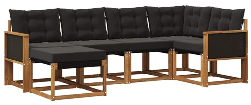 vidaXL Outdoor-Sofagarnitur mit Kissen 6 pcs Natürlich und Schwarz, Moderne Outdoor-Sofa-Sitzgruppe, stylische Gartenmöbel, robuste Terrassenmöbel, Bequeme Lounge für den Garten