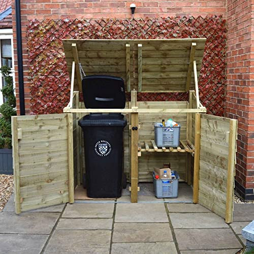 Rutland County Garden Furniture Morcott Combo Double Bay Bin Stores Outdoor Wheelie Bin Hideaways - Recycling/Wheelie Bin Store - Wheelie Bin Storage Double - Light Green