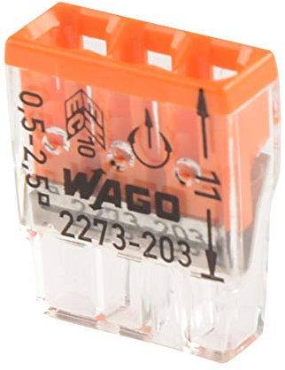 Wago Verbindungsdosenklemme 3polig 2273-203 Compact 0,5-2,5qmm transp./or, Orange, 1x1,5x0,5 cm , 30 Stück
