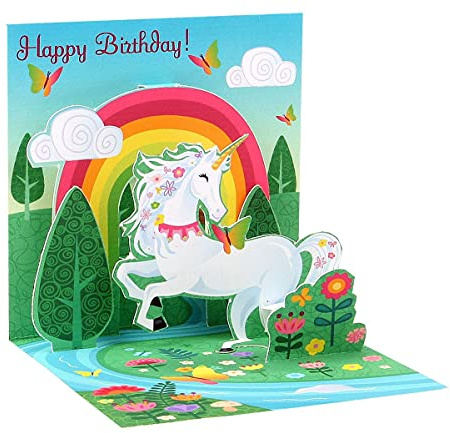 PopShots Studios Pop UP 3D Karte Geburtstag Mini Grußkarte Einhorn 7,6x7,6cm