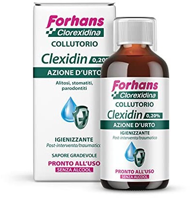Forhans Clorhexidina, Enjuague Bucal Clexidina 0,20%, Antiséptico, Acción de Choque, Tratamiento Postoperatorio, Combate Infecciones de la Cavidad Oral, Sin alcohol, Buen Sabor, 200 ml
