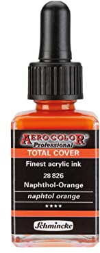 Schmincke - AERO COLOR® Professional - finest-fluid, high-color acrylic paint for acrylic painting, airbrush, mixed media, acrylic ink, naphthol orange - 28 ml