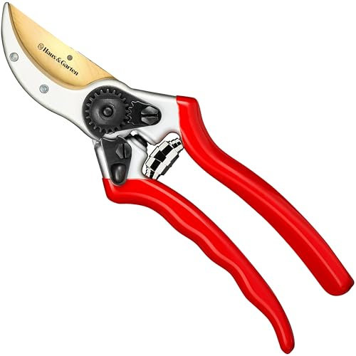Haus & Garten Pruning Shears - Titanium Bypass Hand Pruner, Trimmer for Professional & Home Use - Razor Sharp Strong Durable Blade Make Effortless & Precise Cuts - Ergonomic, Comfortable Handle Grip Ideal for Men & Women - Quality Made Garden Tools Guaranteed!