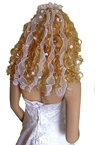 Haarschmuck/ Kopfschmuck/ Haarbänder mit Perlen und Blüten Hochzeit Kommunion 45cm Länge weiß/ivory, weiß,