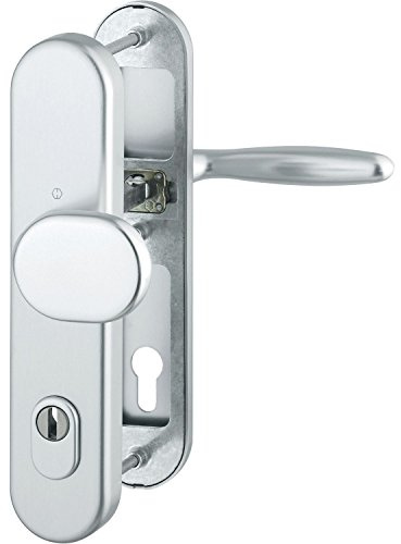 HOPPE Haustür Eingangstür Wechselgarnitur VERONA - Ö-Norm Entfernung 88mm, Aluminium Edelstahl-Effekt, Langschild Profilzylinder für Türstärke 42-47mm, mit Kernziehschutz, Prüfung: RC2 nach EN 1906, 1 Stück Sicherheitsbeschlag