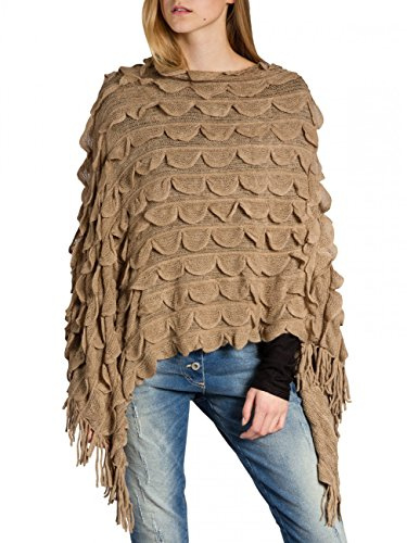 Caspar PON007 Damen Fransen Poncho, Farbe:schlamm, Größe:One Size
