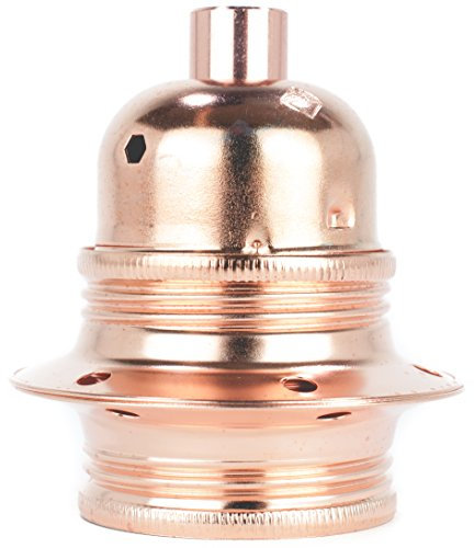 Fassung für Lampe E27, Metall Lampenfassung mit Außengewinde und Schraubringen, verkupfert mit Zugentlastung in Kupfer-Finish