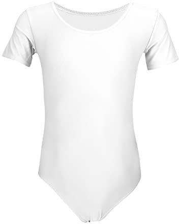 Aquarti Mädchen Gymnastikanzug Kurzarm Ballett Trikot, Farbe: Weiß, Größe: 152