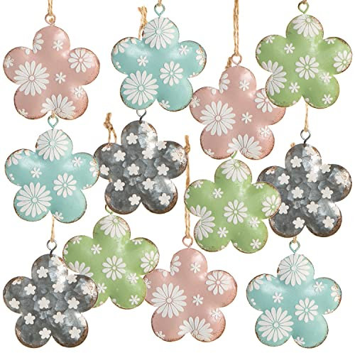 Logbuch-Verlag 12 Metall Blumen Blüten Anhänger Hochzeit Deko Tischdeko Geschenkanhänger Gastgeschenke bunt 5,5 cm