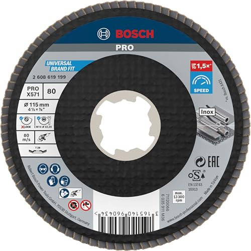 Bosch Professional 2608619199 Disco Lamellare Bombato, per Metallo, X-Lock, X571, Ø115 mm, Grana K80
