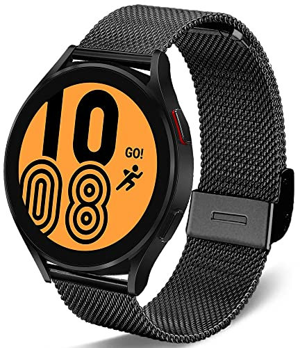DEALELE Compatible with Samsung Galaxy Watch 7 / FE / 6/6 Classic / 5/5 Pro / 4/4 Classic / 3 41mm / Active 2 / Huawei GT3 / GT2 42mm, 20mm Stainless Steel Metal Mesh Replacement Strap (Black)