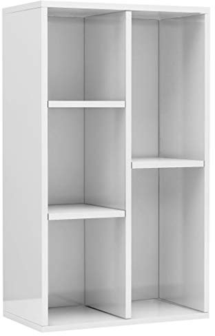 vidaXL Sideboard Bücherregal, Bücherschrank mit 5 Fächern, Wandregal Standregal für Wohnzimmer, Regal Büroregal Aktenregal, Hochglanz-Weiß Holzwerkstoff