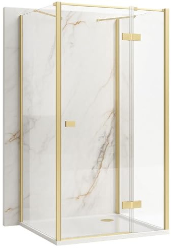 Rea Cabina Doccia a Tre Lati Atlas 80x80cm (porta x parete) Sinistra Oro Spazzolato