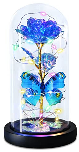 Beauty and The Beast Rose Gifts for Women, Forever Light Rose in Glass Dome, Valentines Day Gifts for Her Mom Grandma Wife Girlfriend Friends, Birthday Christmas Mother's Day Thank You Gifts